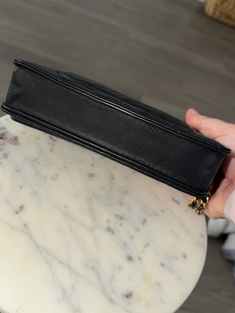 CHANEL Black Quilted Lambskin Crossbody with Gold Chain